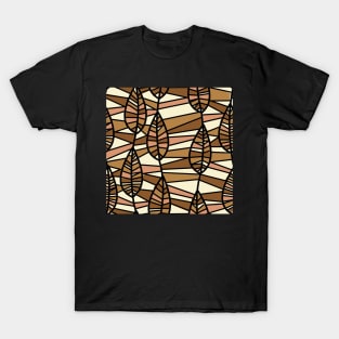 Retro Brown Leaf Pattern T-Shirt